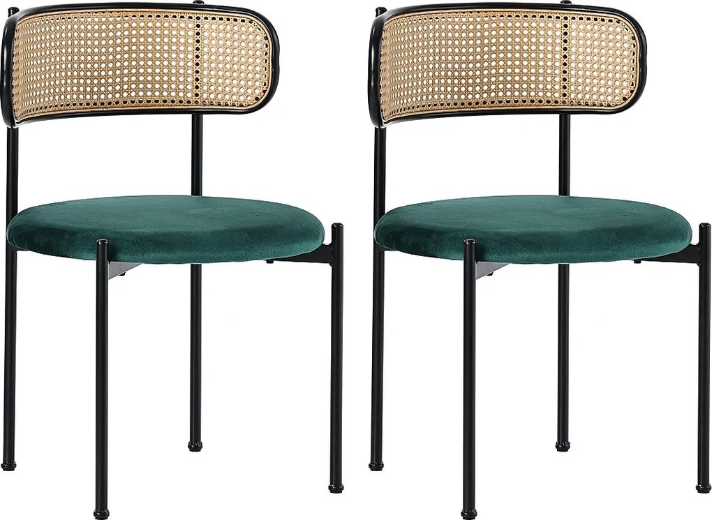 Zestaw 2 krzeseł z aksamitu i rattanu - metalowe nogi - Zielony