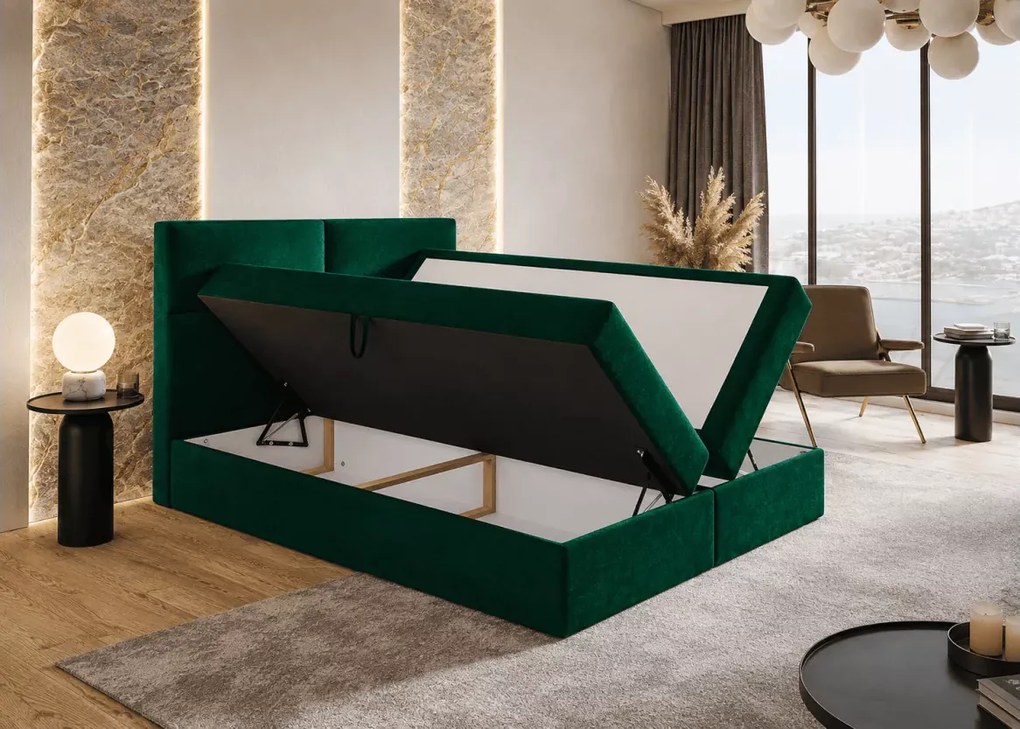 Łóżko kontynentalne Devon boxspring z materacem bonell i 2 pojemnikami na pościel tapicerowane