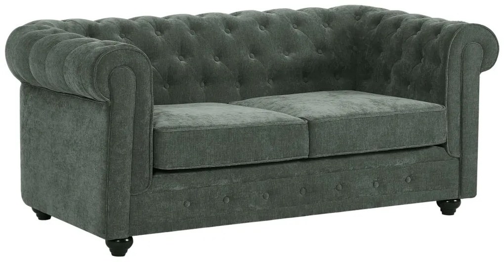 Kanapa 2-osobowa z zielonej tkaniny CHESTERFIELD