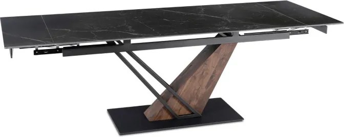 Stół Rozkładany Prostokątny REX 2 180-240 cm Ceramiczny Czarny Marmur/Orzech do Jadalni Nowoczesny Loft
