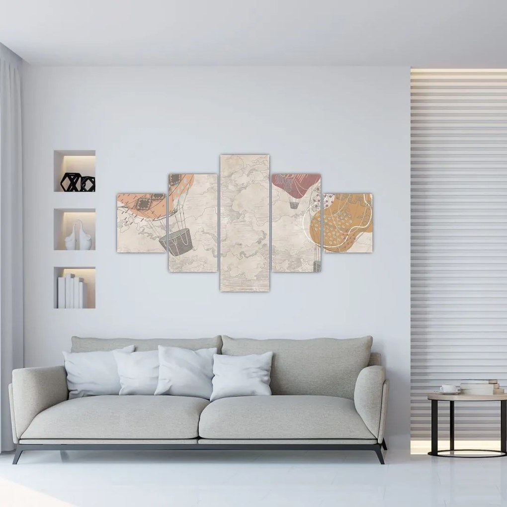 Obraz - Balony nad miastem, ciepłe odcienie (125x70 cm)