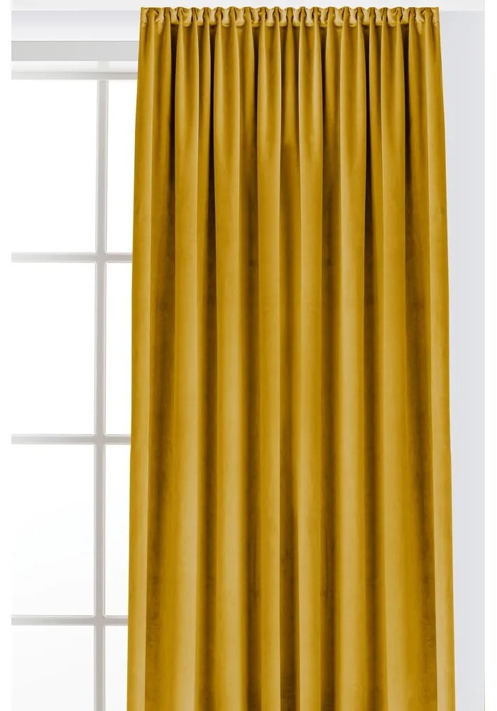 Musztardowa aksamitna zasłona częściowo zaciemniająca (dimout) 265x250 cm Velto – Filumi