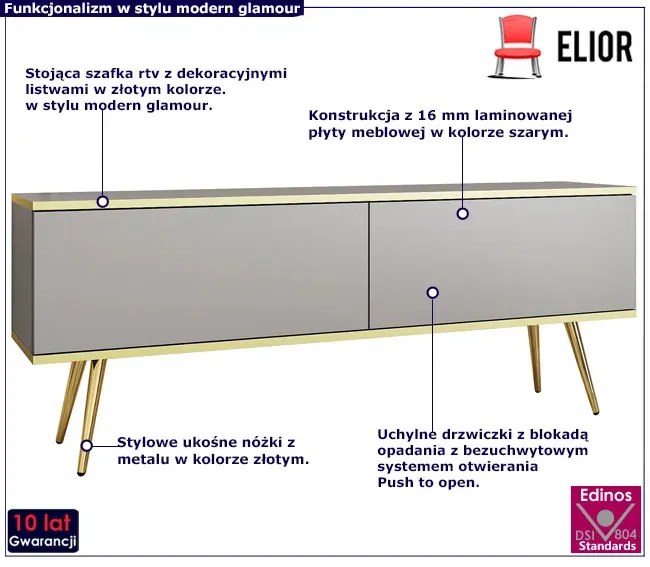 Szara szafka rtv na złotych nogach - Ormond 7X