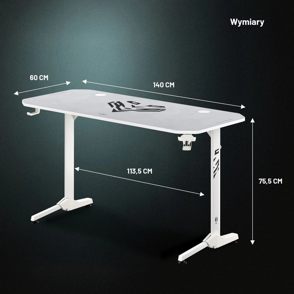 Biurko gamingowe białe Diablo X-Mate, 140 × 60 cm