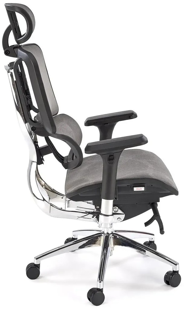 Ergonomiczny obrotowy szary fotel regulowany z zagłówkiem do 150 kg - Tipo