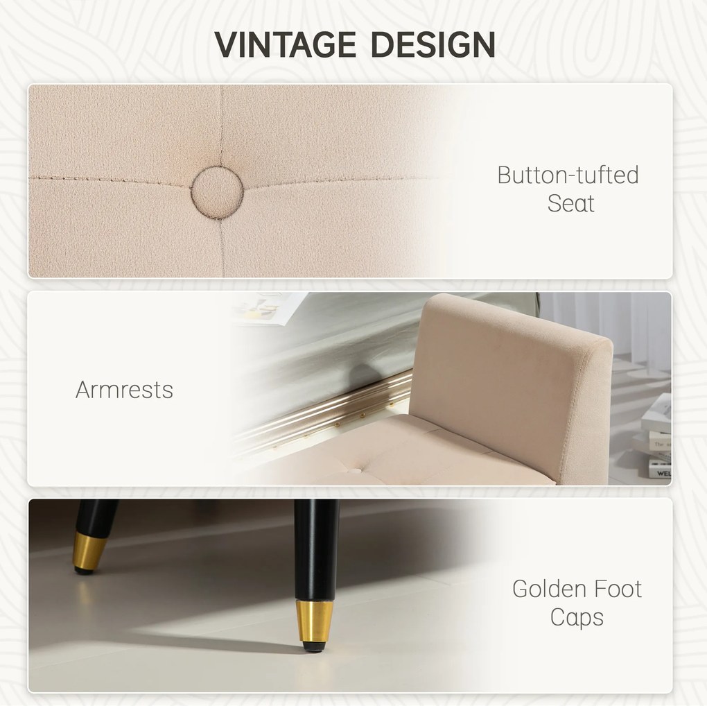 HOMCOM Tapicerowana ławka welurowa z podłokietnikami i miejscem do przechowywania beżowa 107x42x65 cm | Aosom PL