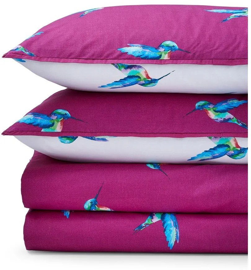 Biało-fioletowa bawełniana pościel dwuosobowa 200x200 cm Hummingbird – Their Nibs
