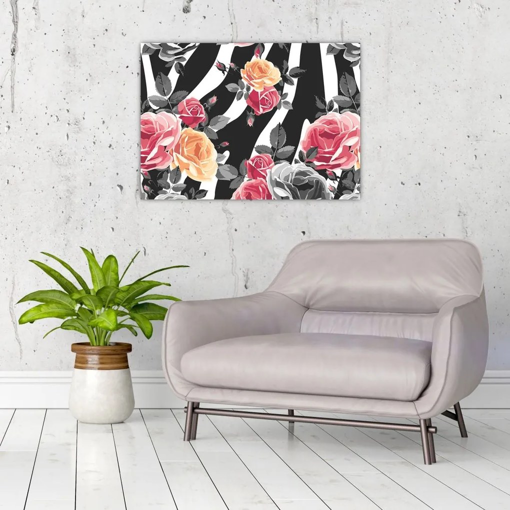 Obraz na szkle kwitnących róż (70x50 cm)