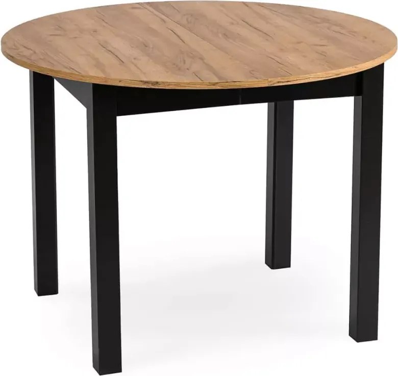 Okrągły stół rozkładany Hudson 102-222 cm w kolorze dąb craft / czarny, blat płyta laminowana, nogi MDF