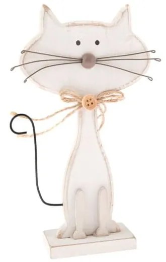 Biała dekoracja drewniana w kształcie kota Dakls Cats, wys. 18 cm