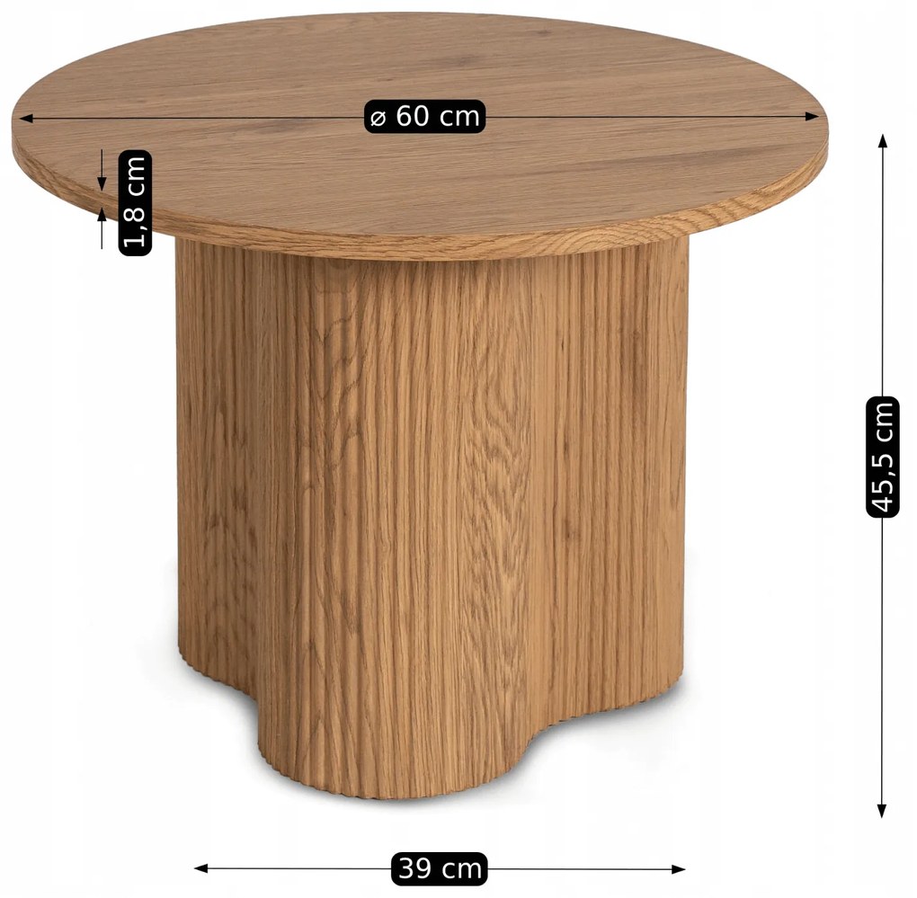 Stolik Kawowy ARION 60 cm Okrągły Dąb z Ryflami Nowoczesny Loft