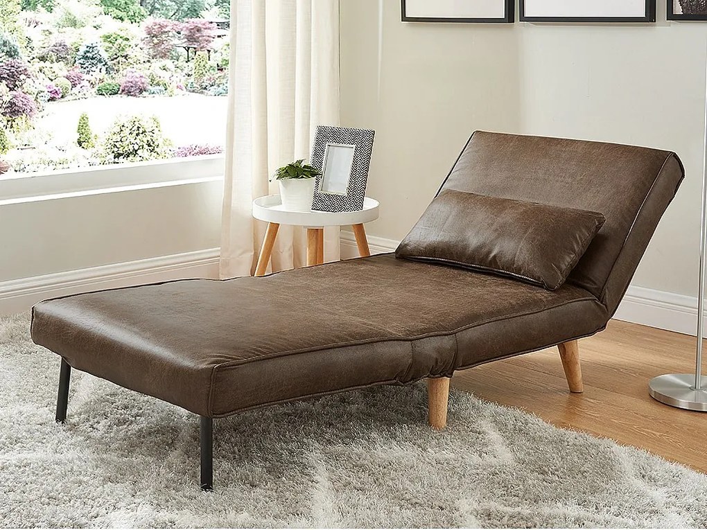 Rozkładany fotel POSIO z mikrofibry o wyglądzie postarzanej skóry – Kolor brązowy