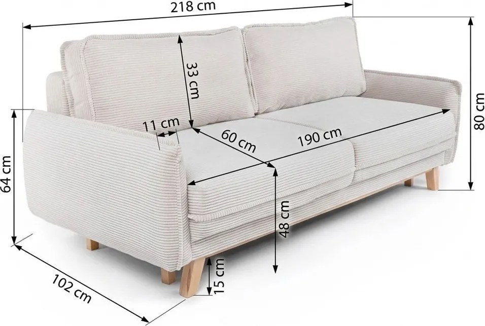 Niebieska sztruksowa rozkładana sofa 218 cm Tori – Bonami Selection