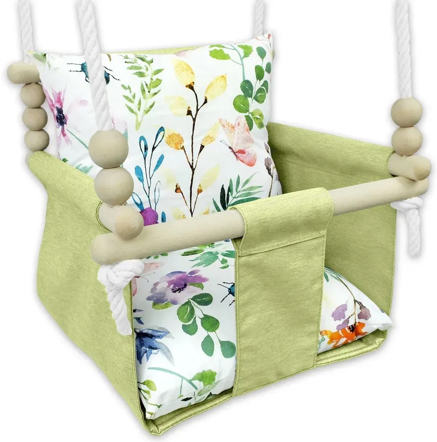 Drewniana huśtawka dla dziecka kwiaty M9-W96