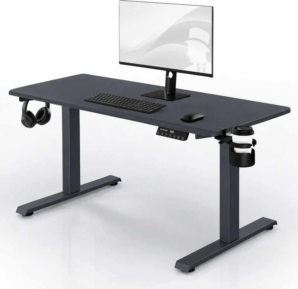 Biurko elektryczne z regulacją wysokości ergonomiczne antracytowe,1400x700 mm: ARIA