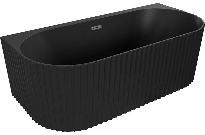 Mexen Sella wanna wolnostojąca przyścienna ryflowana 150 x 75 cm, czarna mat, przelew gun metal - 52711507571-95