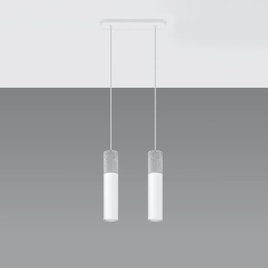 Lampy wiszące nowoczesny Lume, stal/beton - 2 źródło światła 4000K - L.30 x H.90 cm - biały/szary
