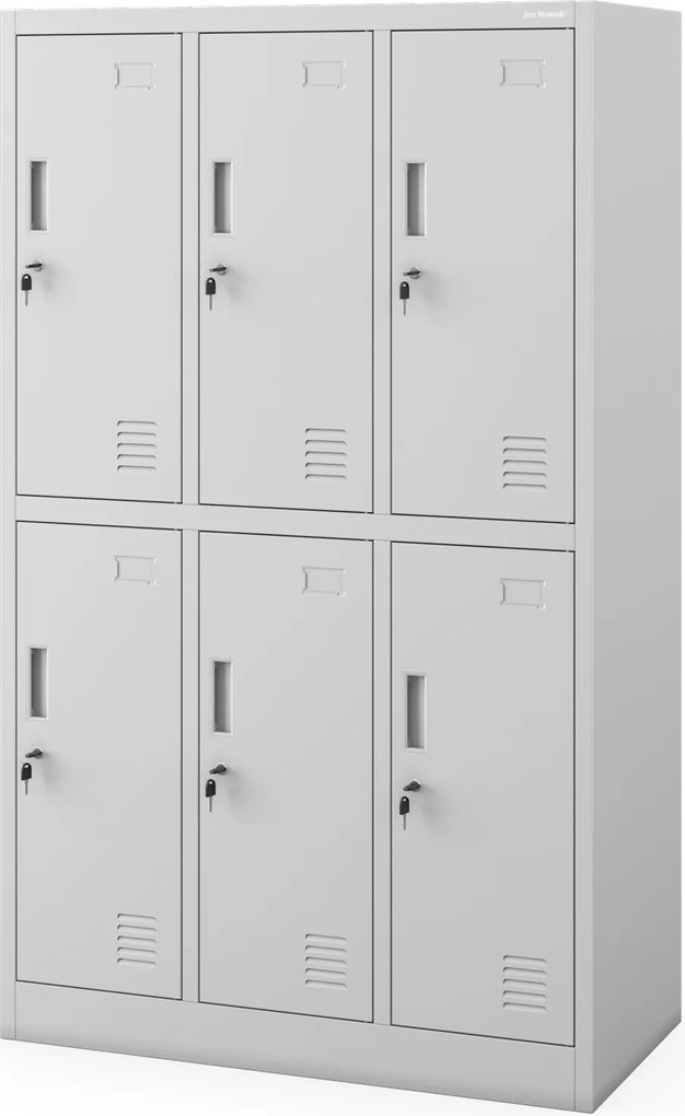 Szafka szkolna BHP szara: 6-komorowa IGOREK, 900 x 1500 x 450 mm