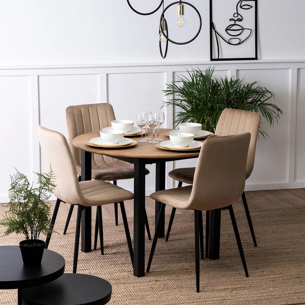 Stół Okrągły TEO 100 cm Dąb Złoty/Czarny do Jadalni Salonu Nowoczesny Loft
