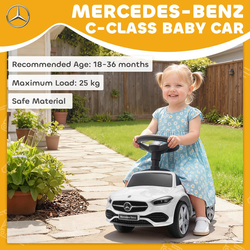 AIYAPLAY autko dla dzieci z licencją Mercedes Benz z klaksonem i schowkiem, 65x28x39 cm, Biały
