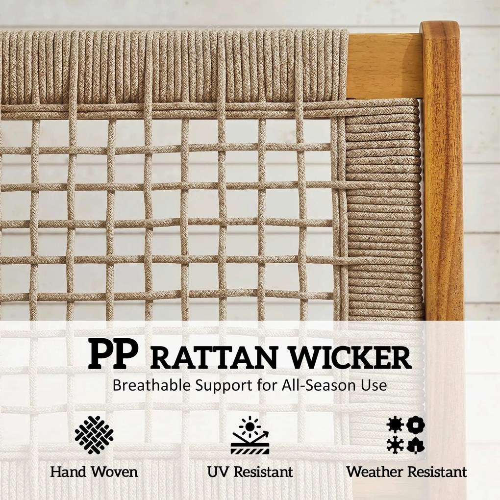 Outsunny Fotel ogrodowy z podnóżkiem 2-częściowy FSC Drewno akacjowe Fotel wypoczynkowy z siedziskiem rattanowym Styl boho Regulowane nóżki | Aosom PL