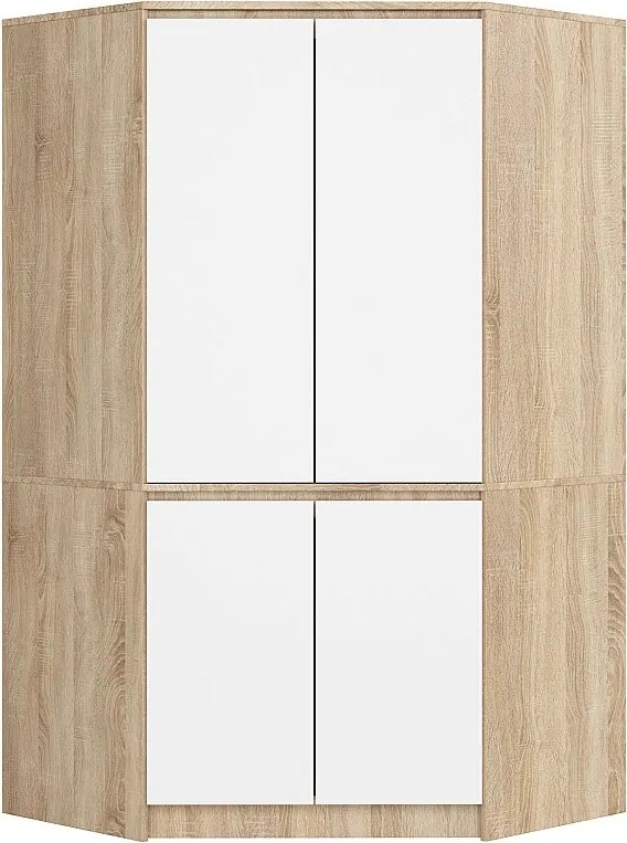 Szafa narożna AKORD S100 Dąb Sonoma 100 cm 4 drzwi fronty kolor Biały mat 6 półek 100x50x180 cm
