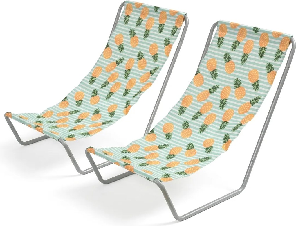 Zestaw 2 szt. składanych leżaków plażowych SAND PINEAPPLE, kolorowe