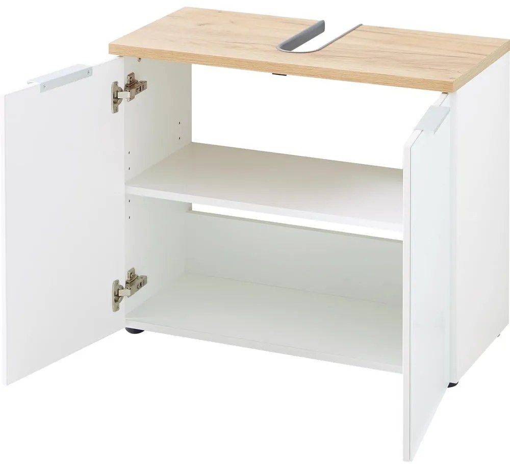 Biała szafka pod umywalkę w dekorze dębu 70x58 cm Pescara – Germania