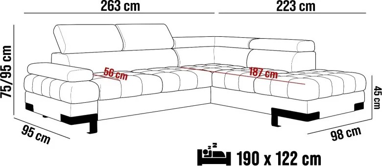 Narożnik SELVA L z funkcją spania i pojemnikiem AUSTIN 14 WERSAL