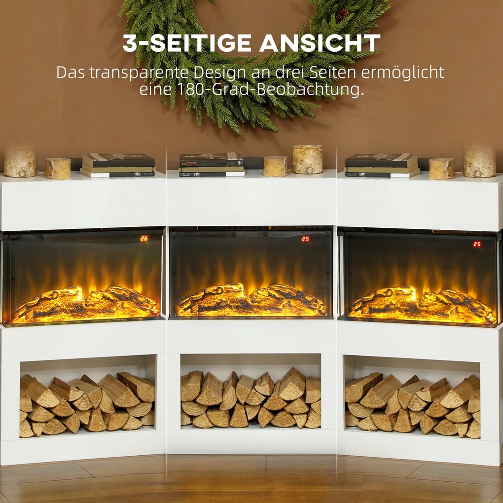 HOMCOM Elektryczny kominek, 2 poziomy grzewcze, 6 kolorów płomieni, termostat, pilot, biały | Aosom PL