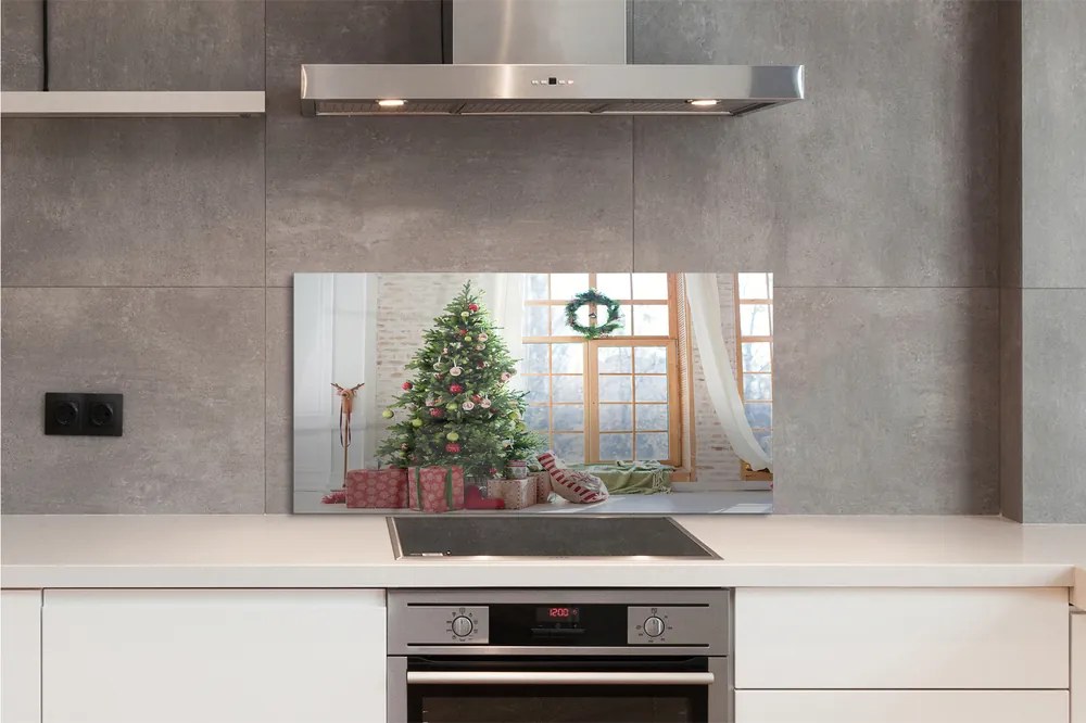 Szklany Panel Świąteczne Choinki i Podarki