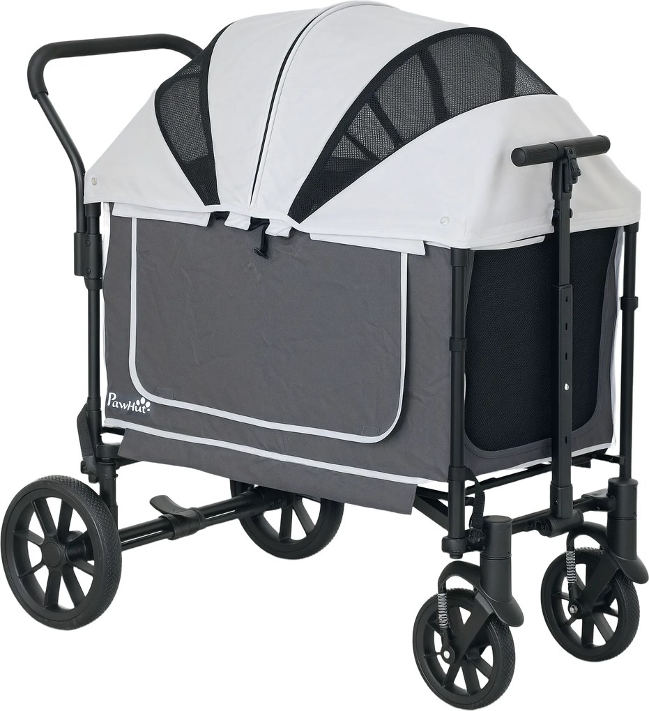 Wózek dla Psów PawHut Składany dla Psów i Kotów do 30 kg, 110 x 65 x 102 cm, Ciemnoszary