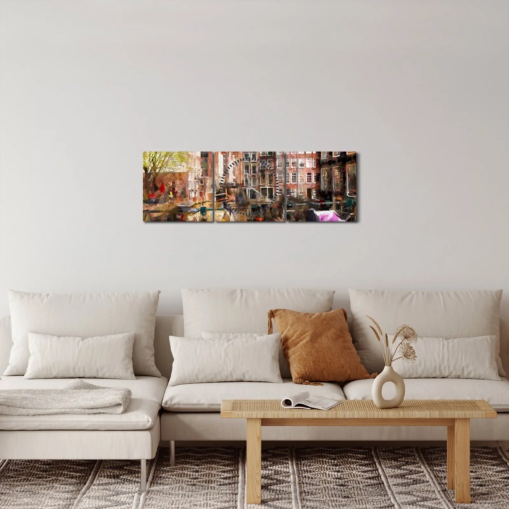 Obraz - Amsterdam (z zegarem) (90x30 cm)