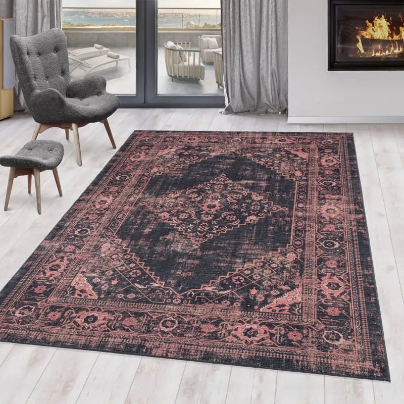 Dywan z nadrukiem Fiesta Vintage czerwono-czarny 120 cm x 170 cm