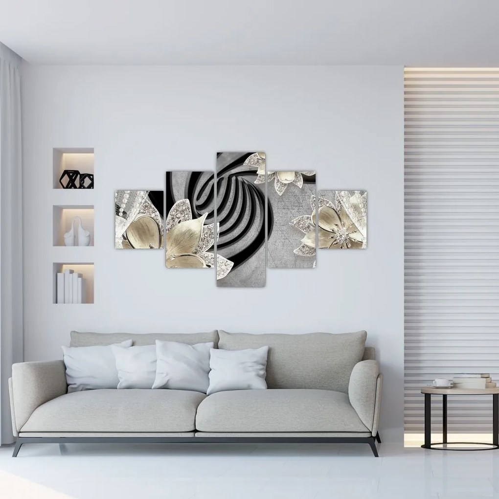Obraz - 3D złote kwiaty (125x70 cm)