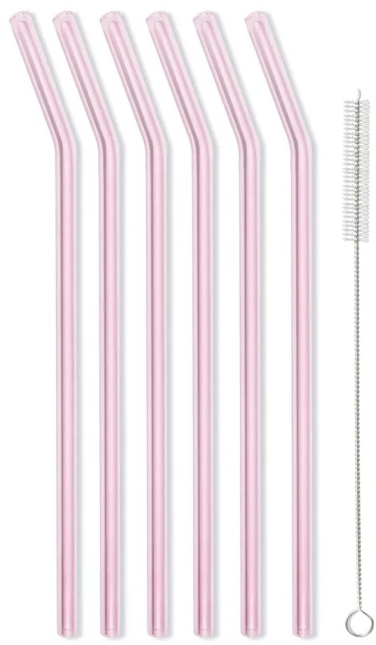 Zestaw 6 różowych szklanych słomek Vialli Design, dł. 23 cm