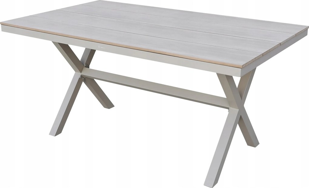 Stół ogrodowy aluminiowy beżowy 150x90x75 cm trwały blat kompozyt drewniany
