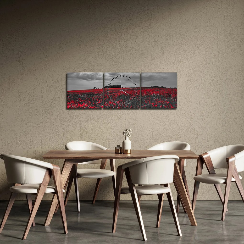 Obraz maków (z zegarem) (90x30 cm)