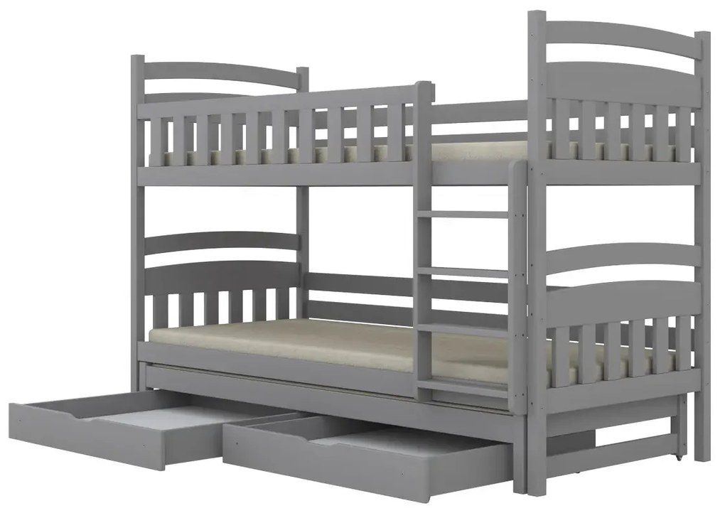 Łóżko piętrowe JULITA 180x80 szare drewniane trzyosobowe z szufladami KOCOT KIDS