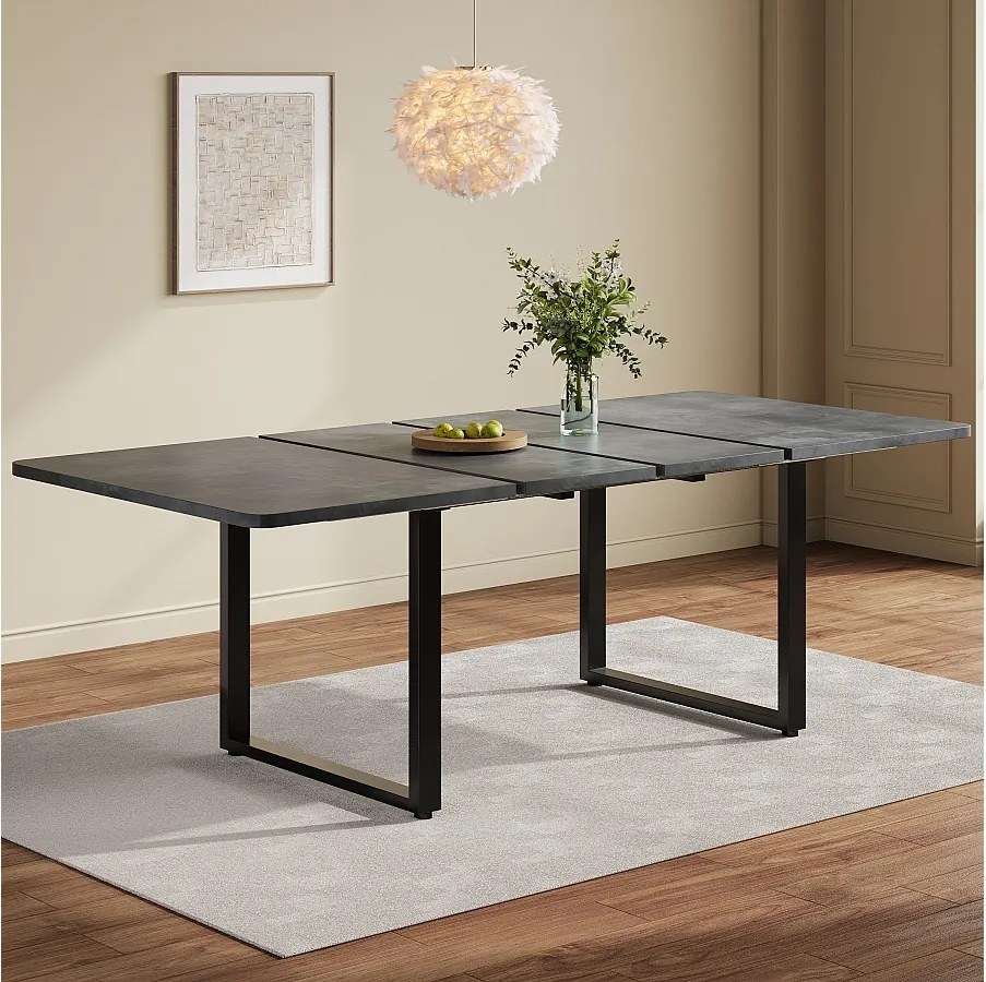 Rozkładany stół jadalny - 140/180/220 x 90 x 75 cm - dla 6 do 10 osób - nogi metalowe - MDF - szary