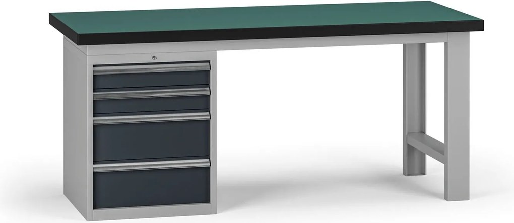 Stół warsztatowy G8, 1800 x 750 x 800 mm, 1x kontener, 4x szuflada, grafitowy