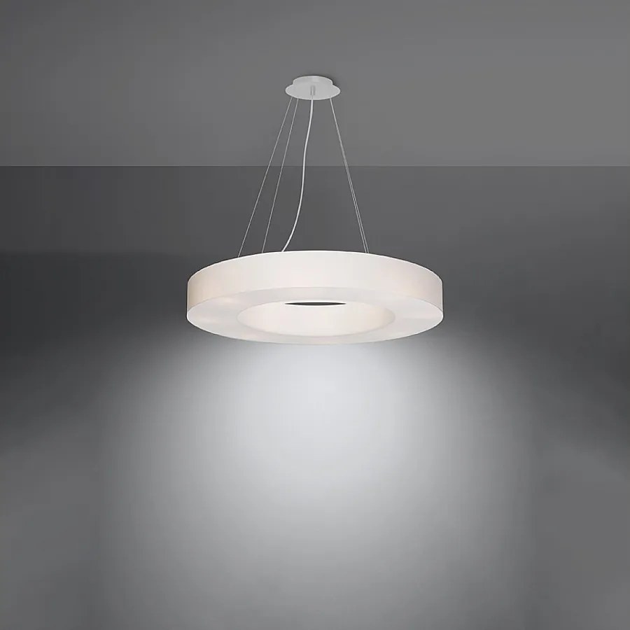 Żyrandole minimalistyczny Astrona slim, tkanina/PVC/stal - 6 źródło światła 3000K - L.70 x H.102 cm - biały