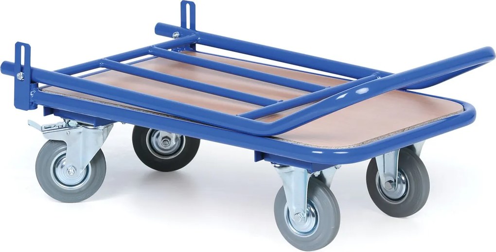 Wózek platformowy ze składanym uchwytem z siatką, platforma 450 x 700 mm, nośność 200 kg, koła 125 mm z szarą gumą