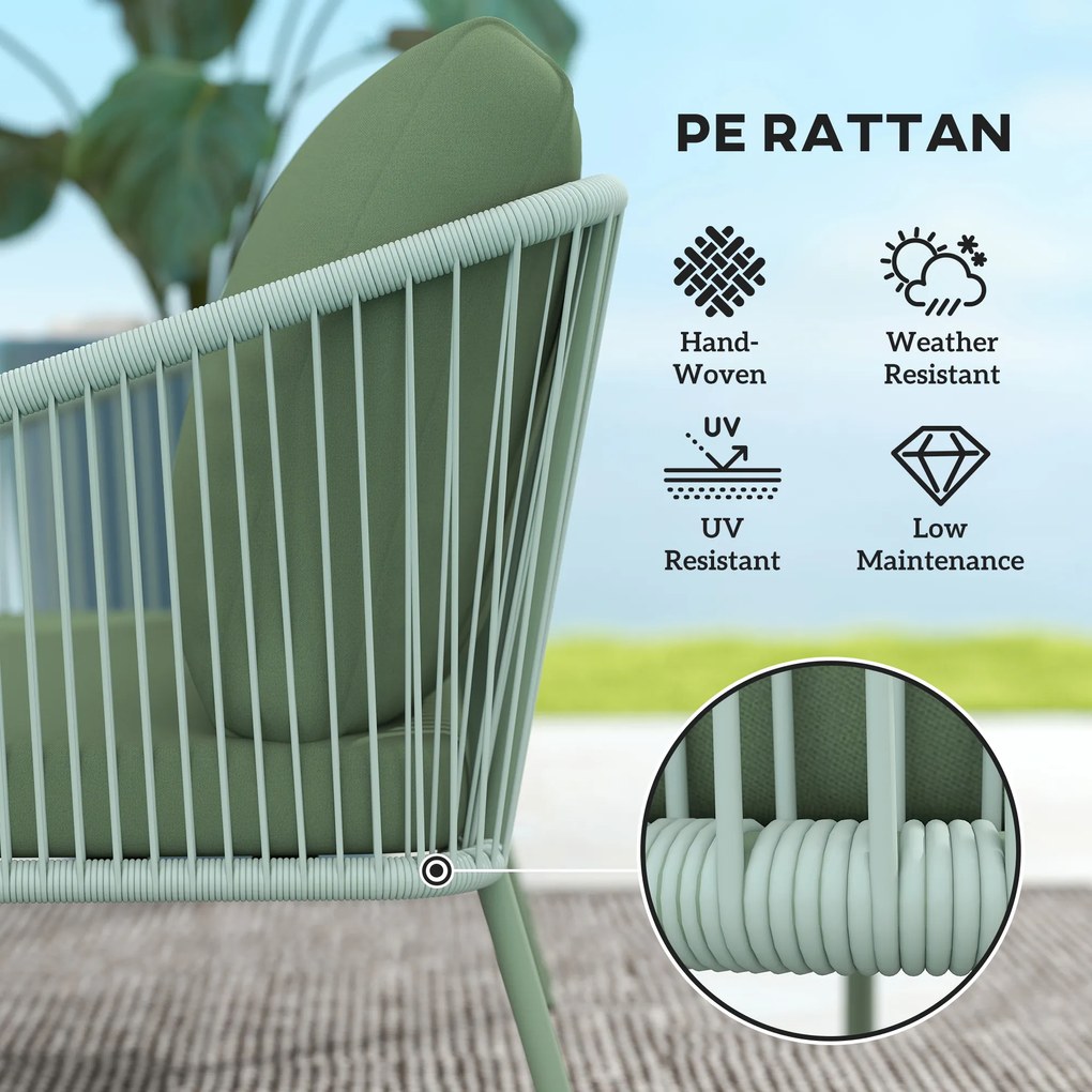 Outsunny Sofa Ogrodowa z Poduszkami 2-osobowa Sofa Rattanowa Lounge Sofa Balkonowa 112 x 72 x 76 cm Zielony