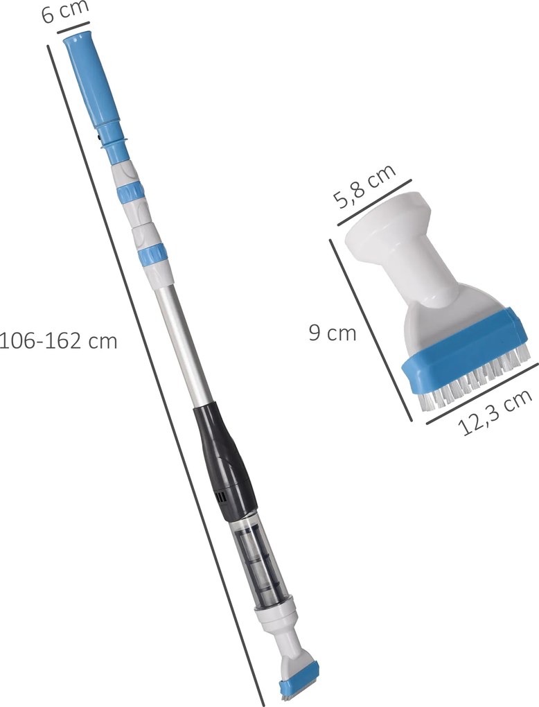 Outsunny Odkurzacz Basenowy Bezprzewodowy - 80min Pracy, 800g, 19L Wody/min, Alu, Ø6x106-162cm - Wydajne Czyszczenie