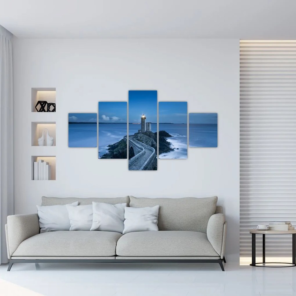 Obraz latarni morskiej i morza (125x70 cm)
