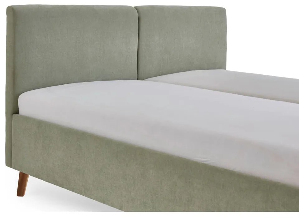 Jasnozielone tapicerowane łóżko dwuosobowe ze stelażem 160x200 cm Piano – Meise Möbel