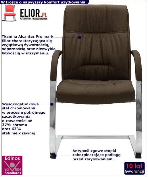 Brązowe tapicerowane krzesło biurowe konferencyjne - Elasi 3X