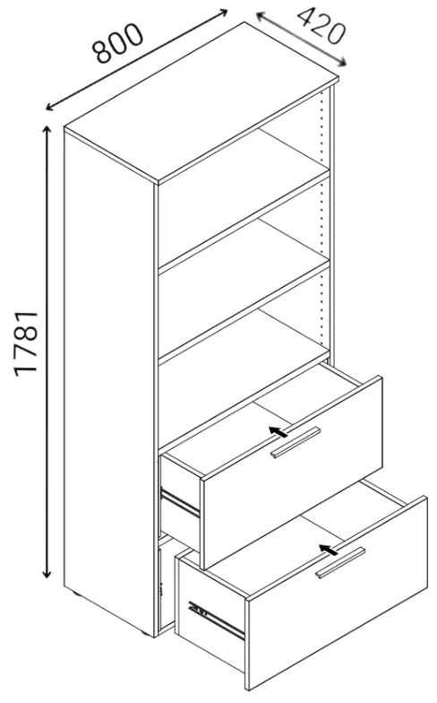 Szafa z szufladami na teczki zawieszkowe PRIMO WHITE, 800 x 420 x 1781 mm, biały/orzech