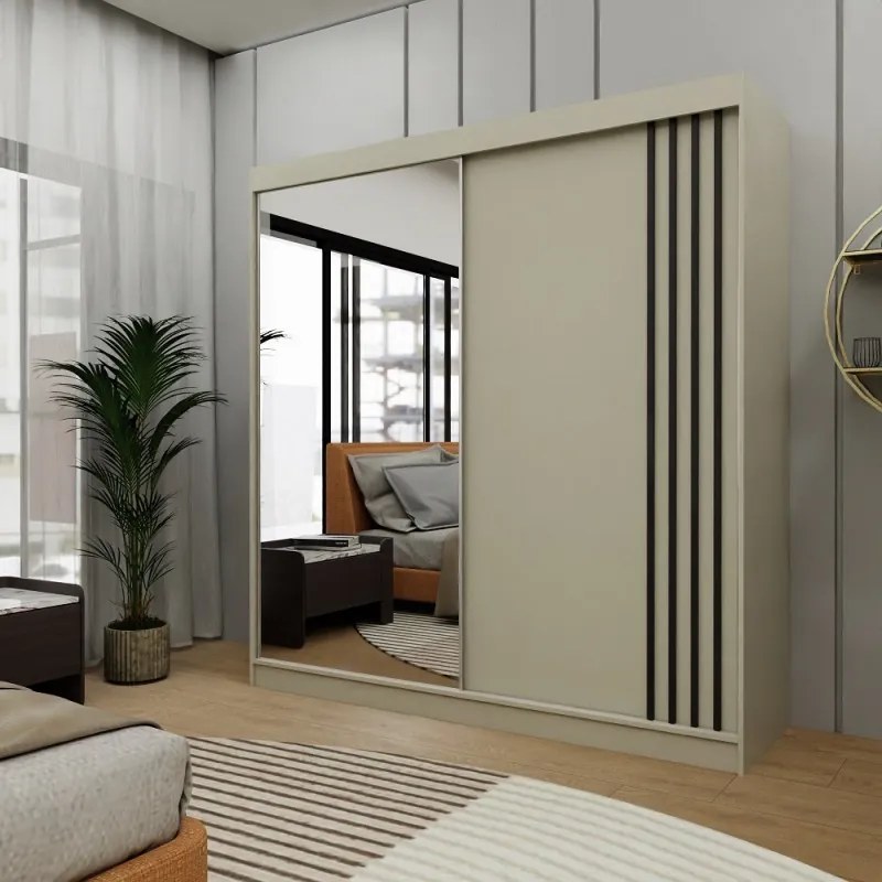 Szafa biała z lustrem przesuwna na ubrania NELI 200 cm szuflady